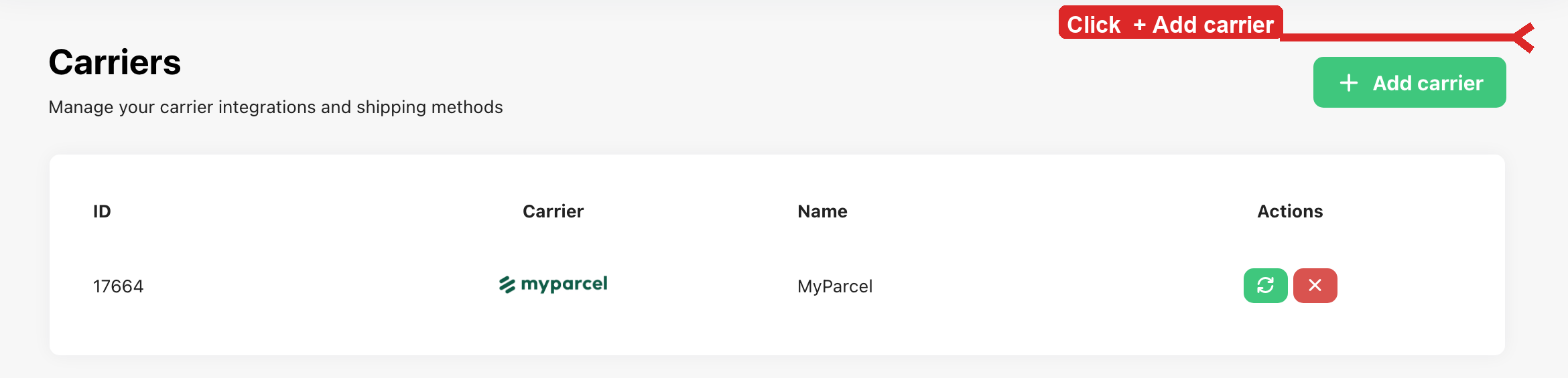 Click + Add carrier