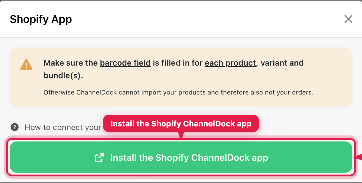 Click Install the Shopify ChannelDock app