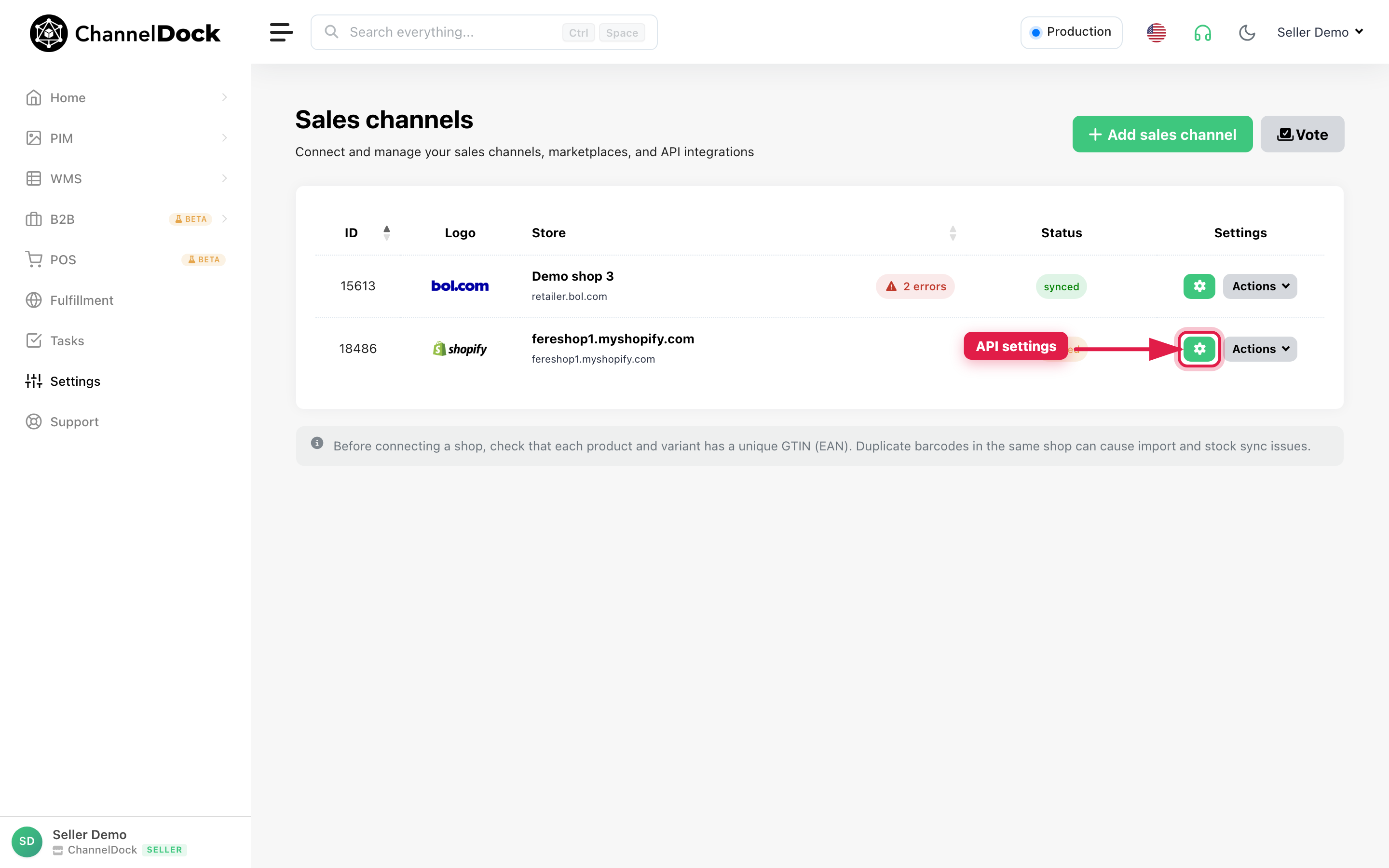 Open API settings