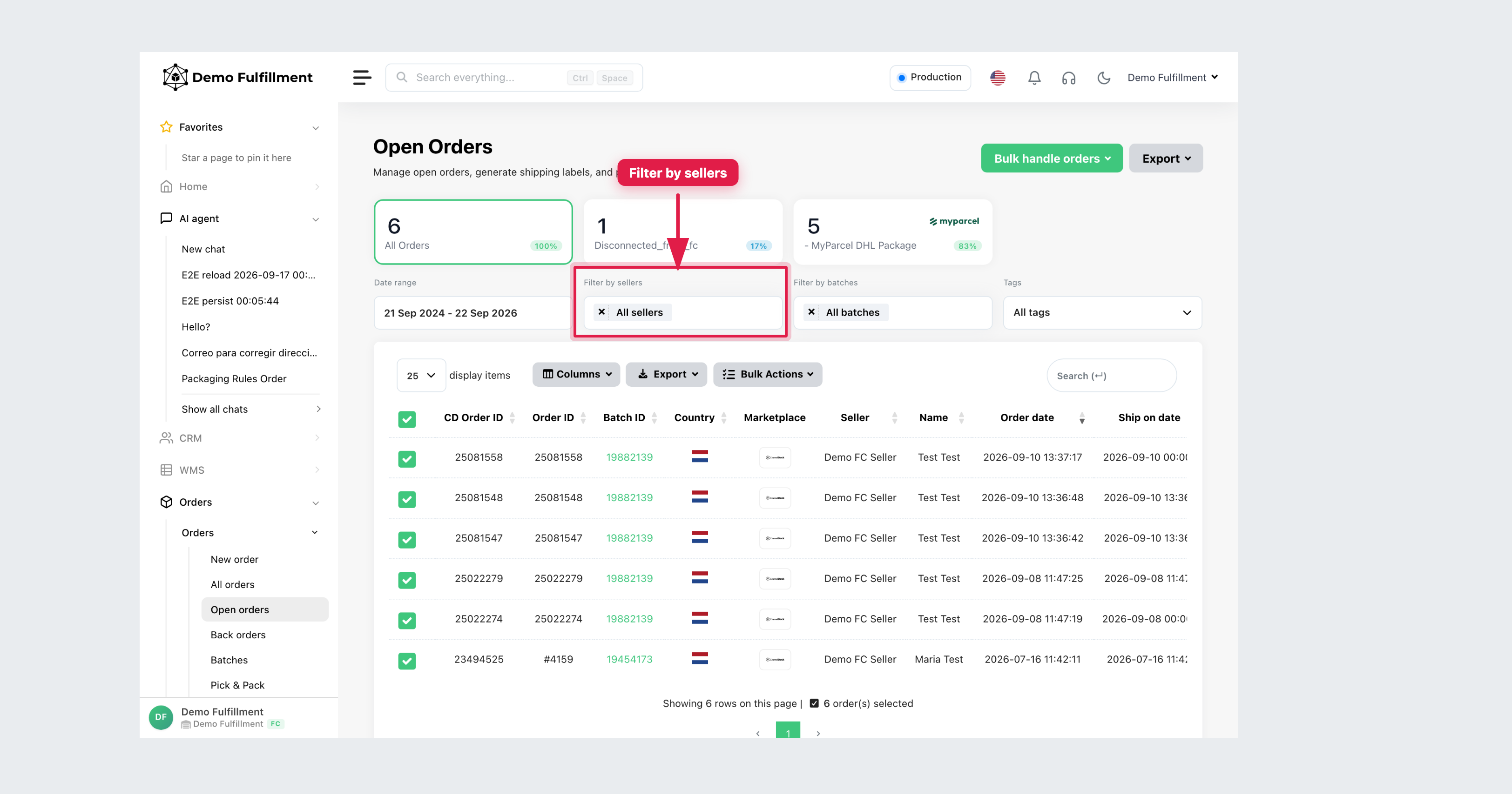 Open orders filters