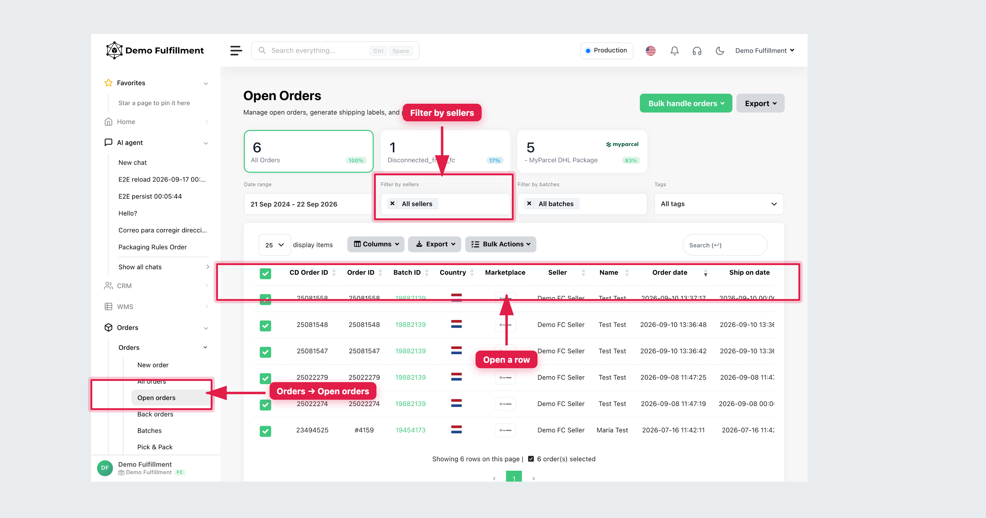 Open orders with seller column