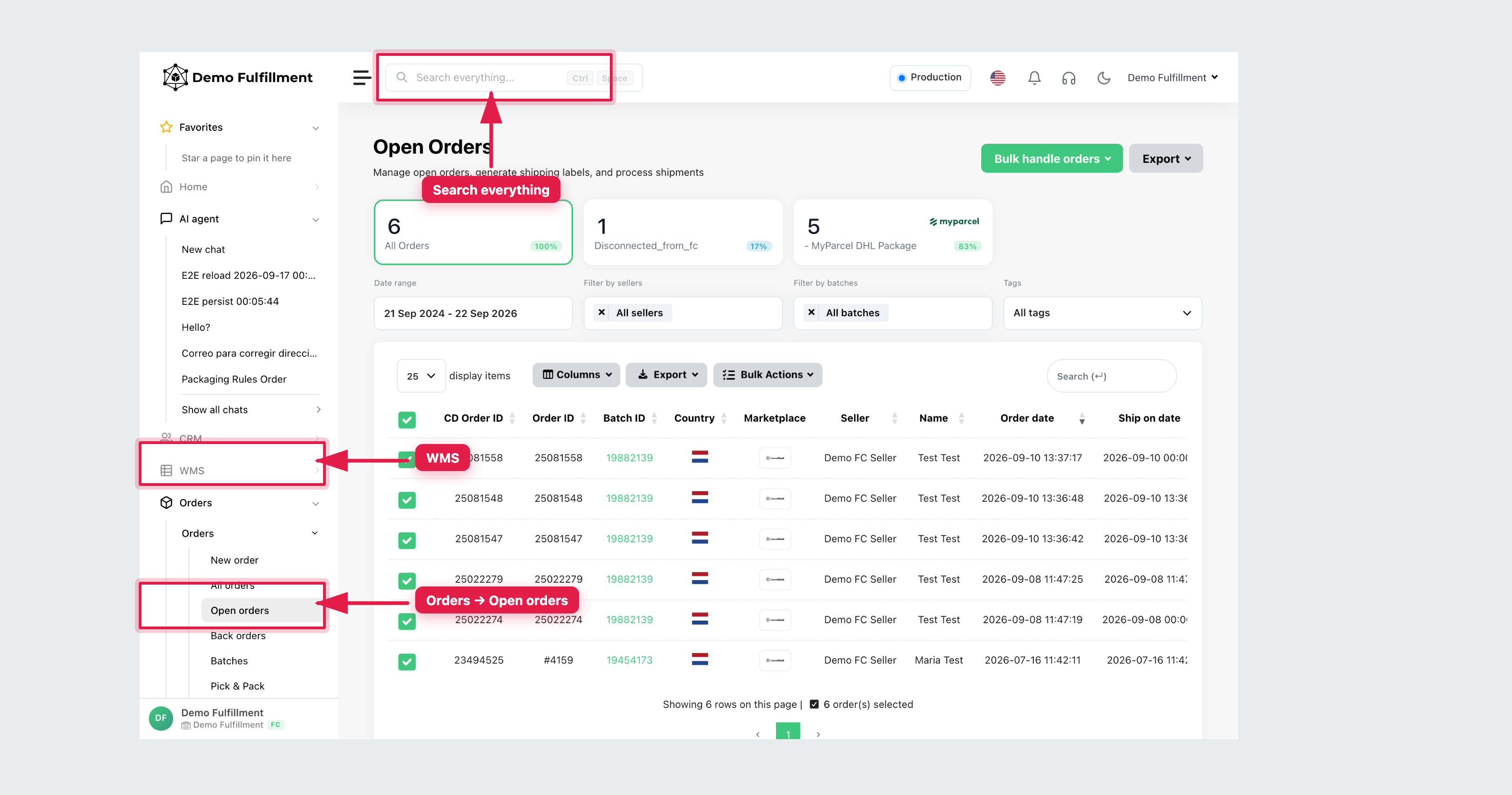 Search everything on Open orders
