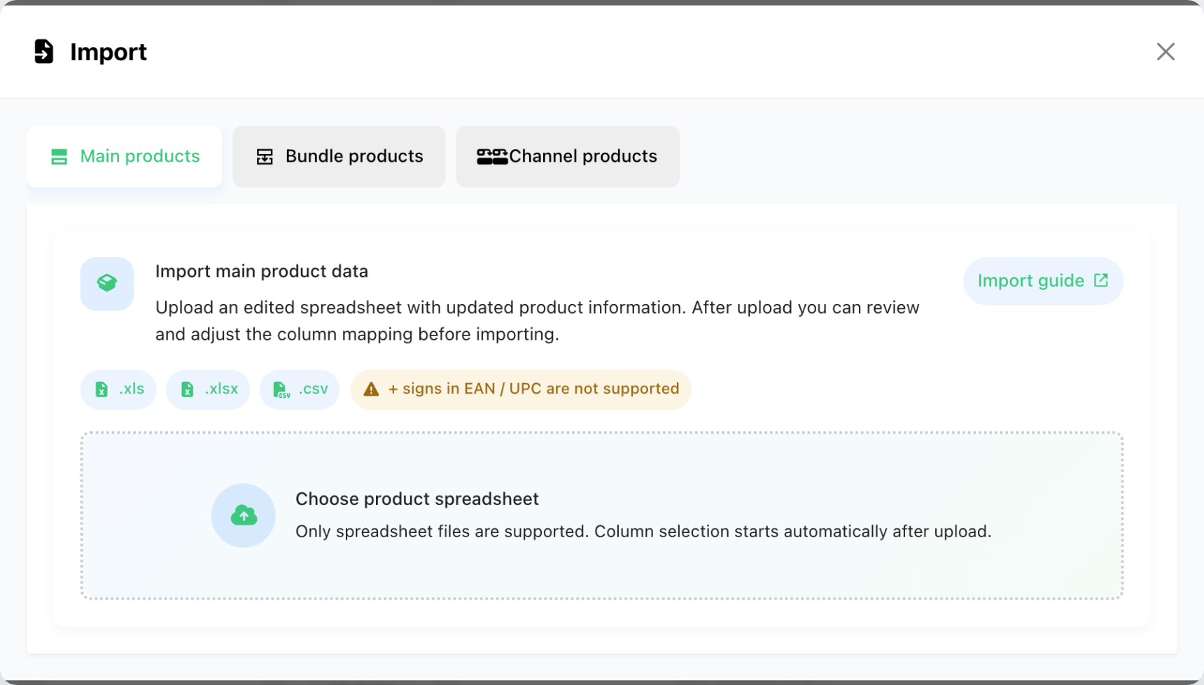 Import modal