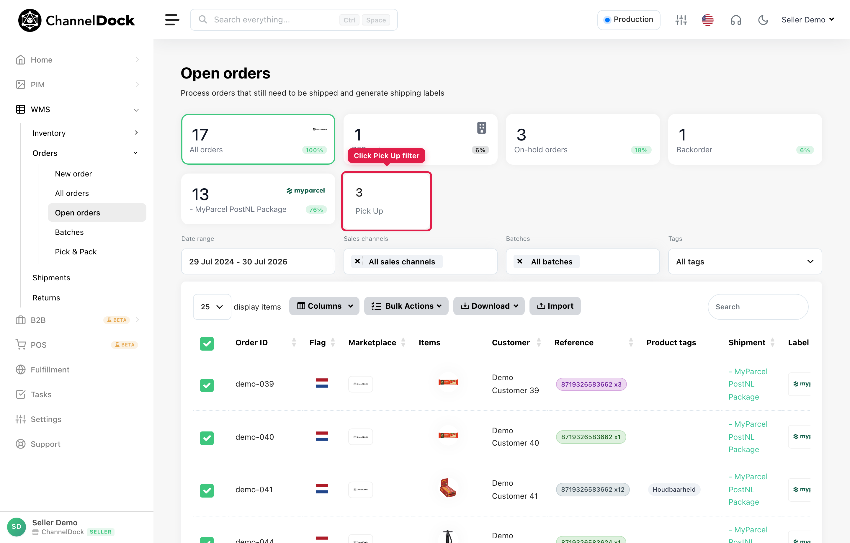 Pick Up filter on Open orders