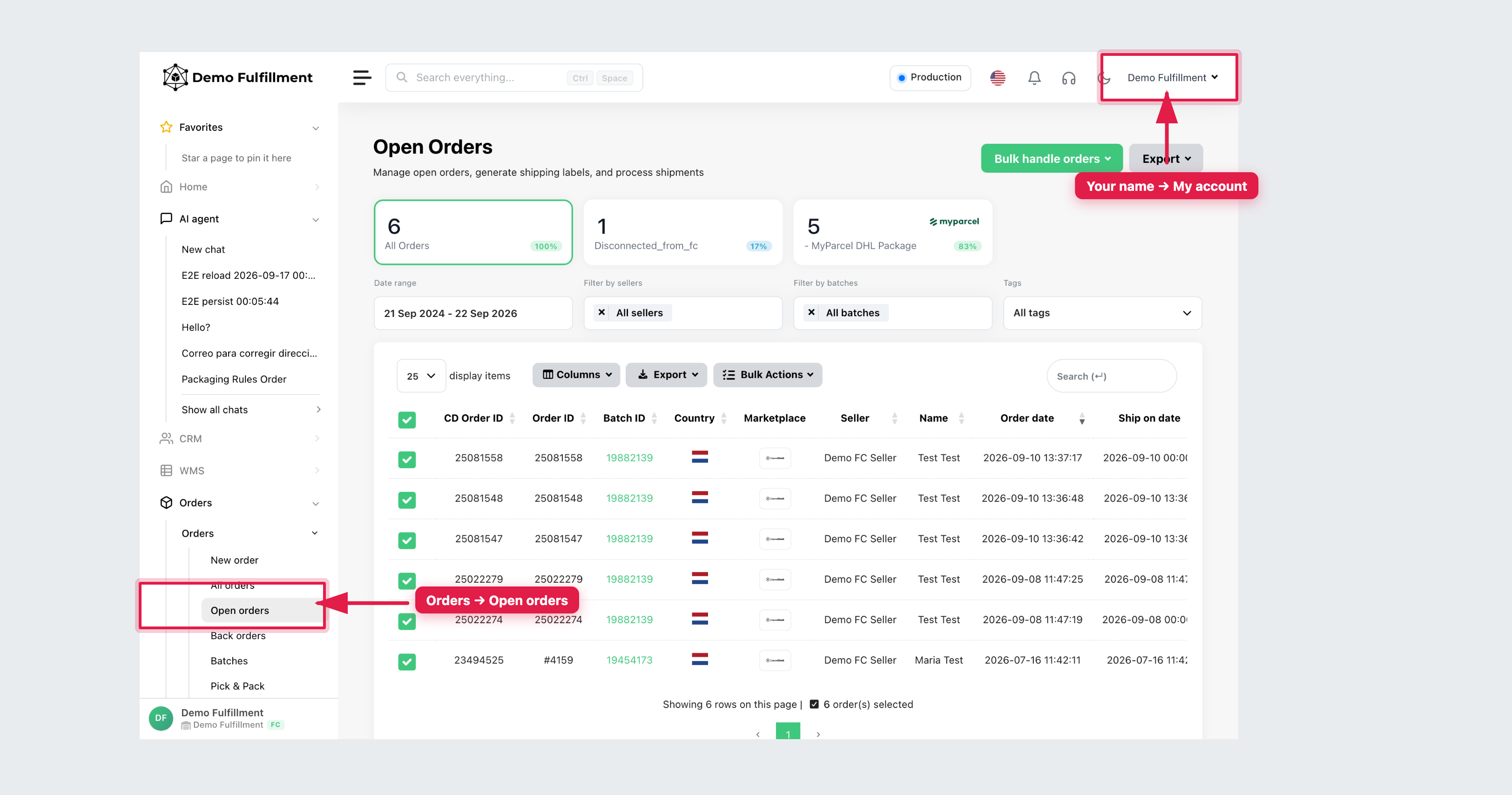Open orders after sign-in