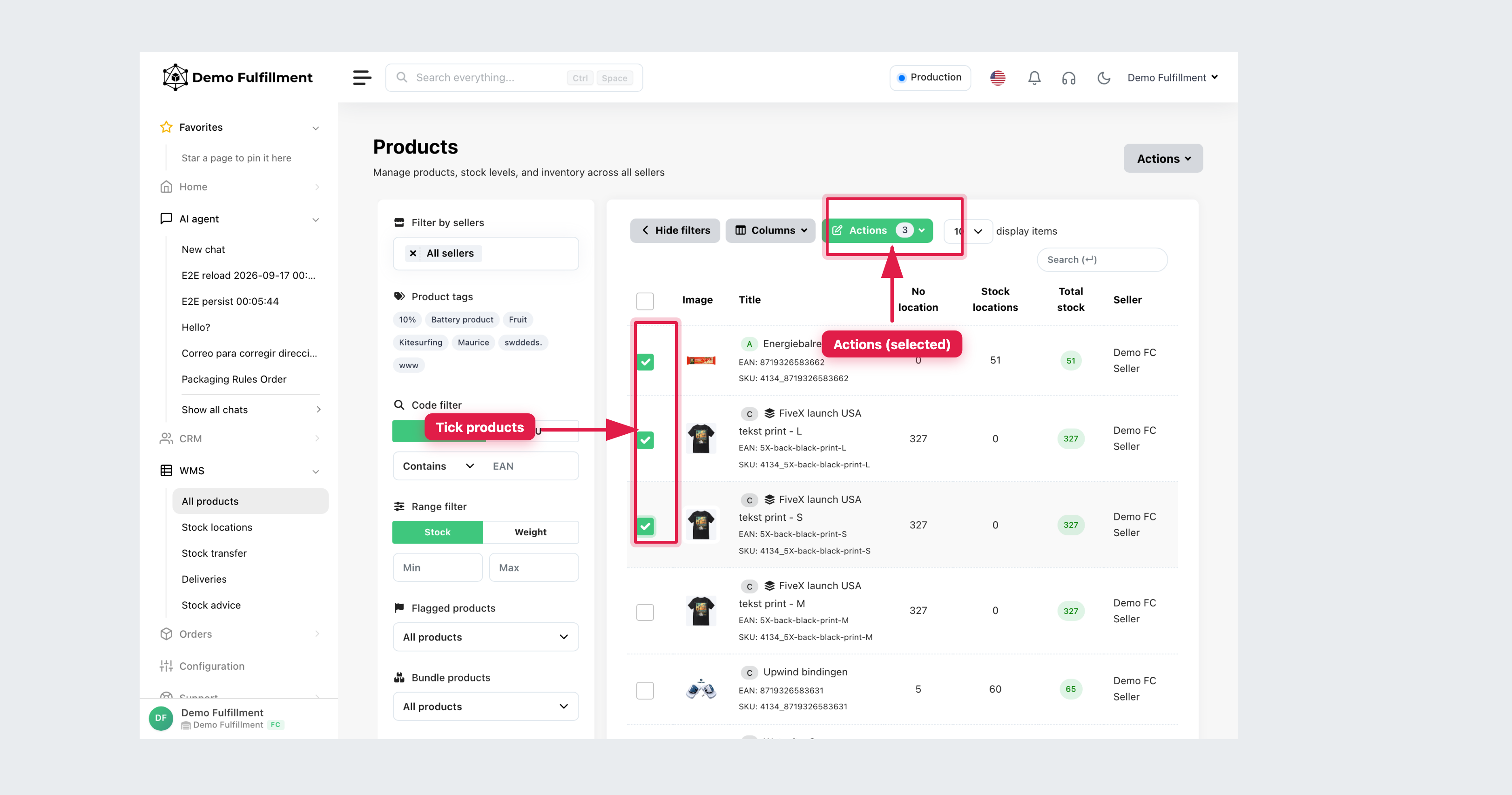 Products selected
