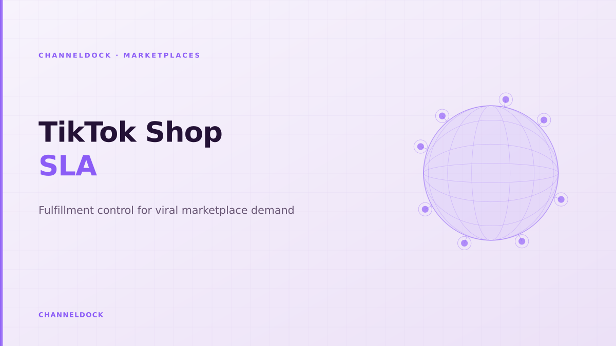 TikTok Shop fulfillment SLA dashboard with marketplace inventory and carrier flow